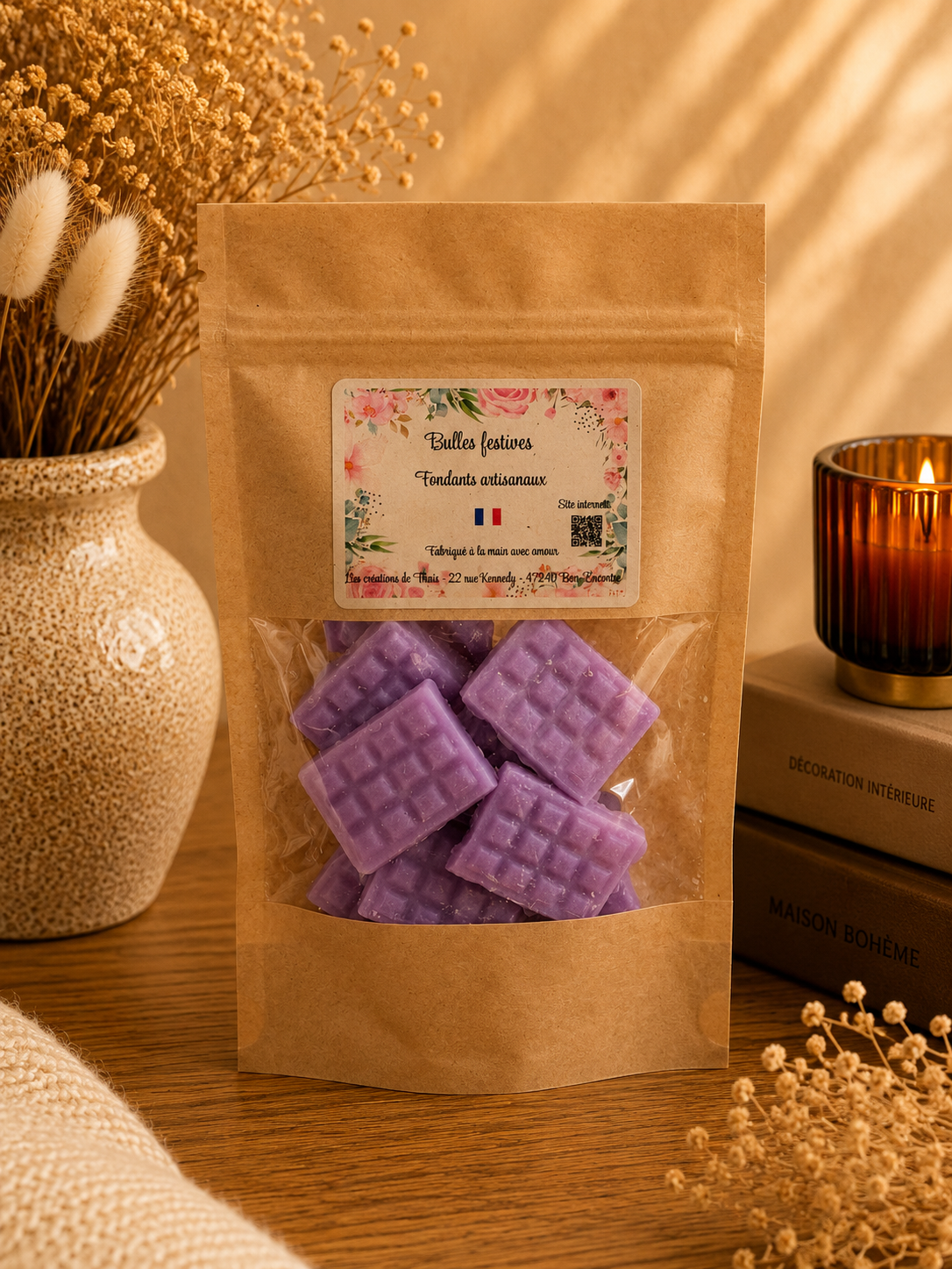 Fondants parfumés artisanaux tablette de chocolat - Bulles festives – Cire d’olive & Parfums de Grasse
