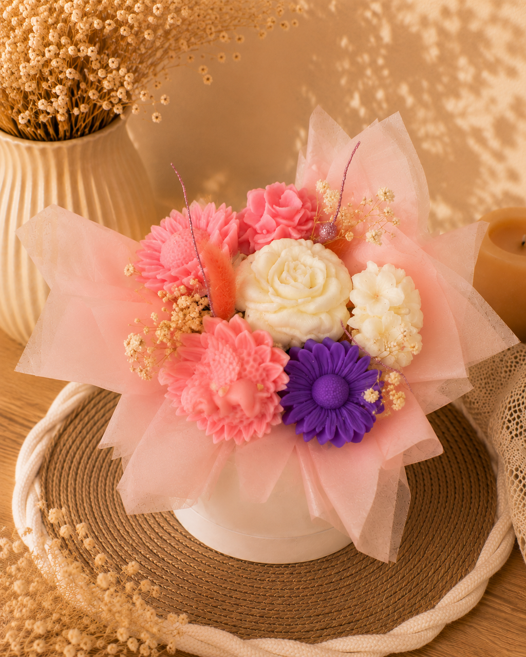 Bouquet de fleurs en cire parfumée Ange – Cadeau souvenir personnalisé