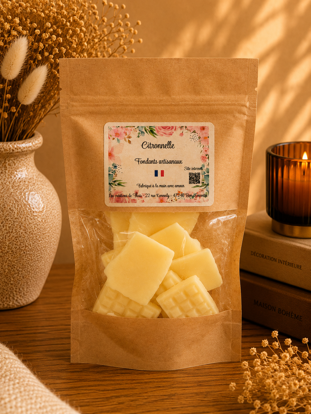 Fondants parfumés artisanaux tablette de chocolat - Citronnelle – Cire d’olive & Parfums de Grasse