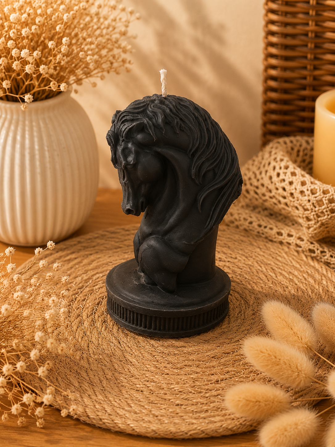 Bougie décorative tête de cheval – Cire d’olive artisanale