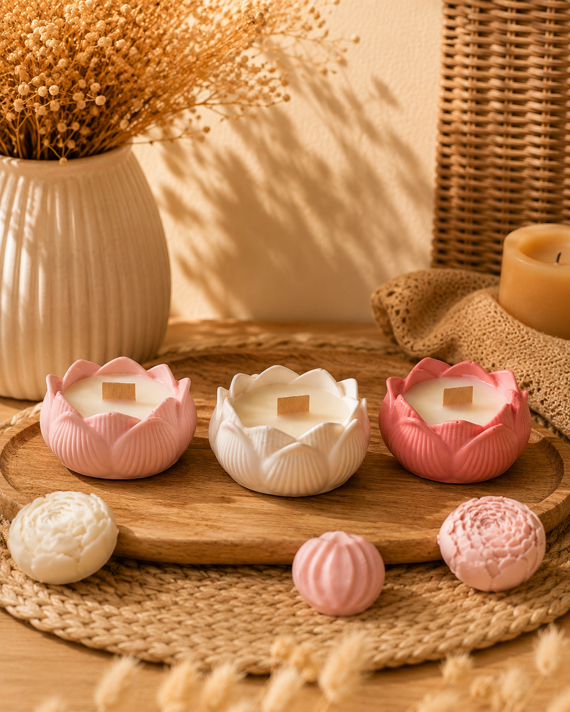 Bougie artisanale Collection Alma – Contenant en jesmonite personnalisable