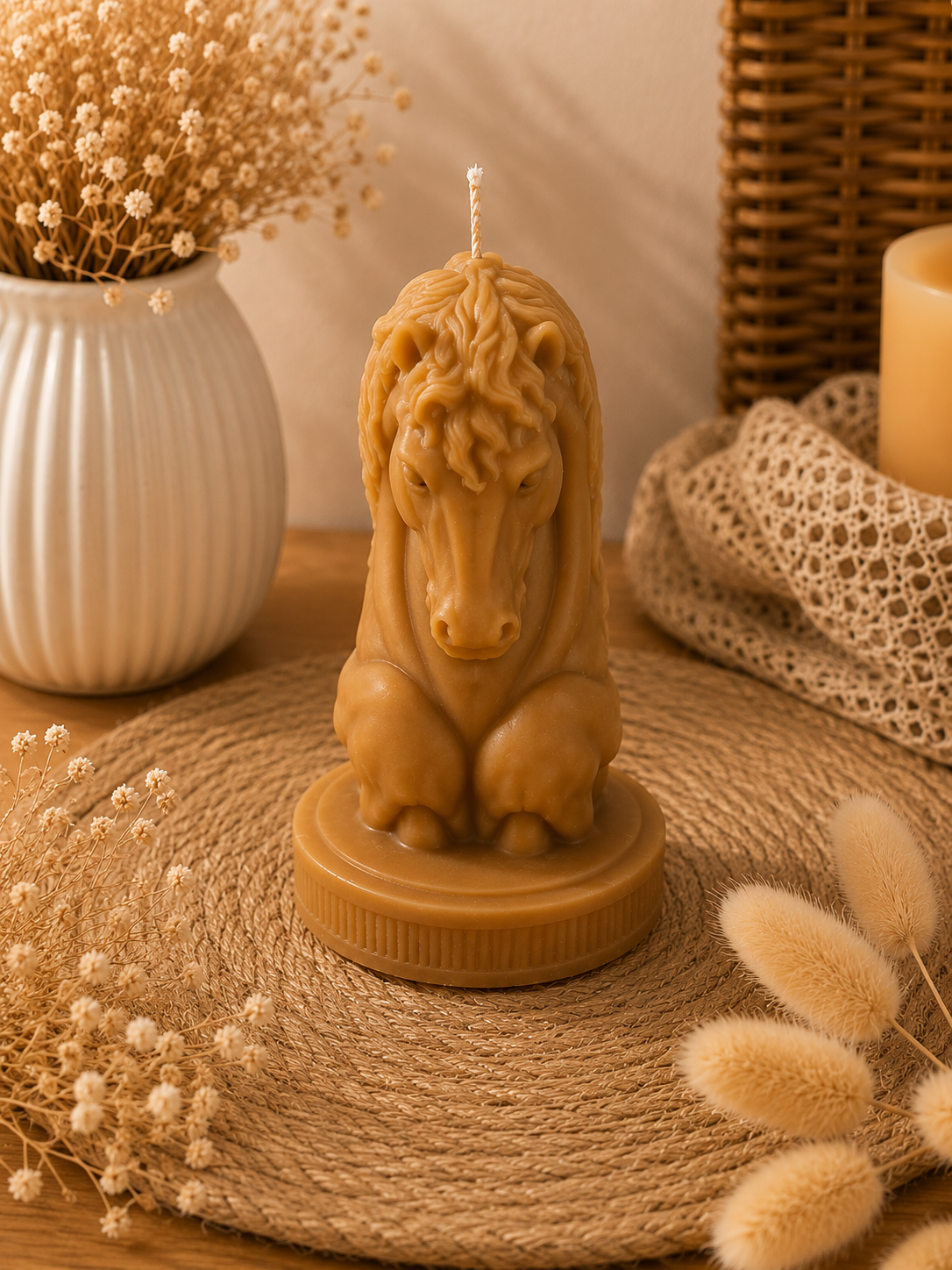 Bougie décorative tête de cheval – Cire d’olive artisanale