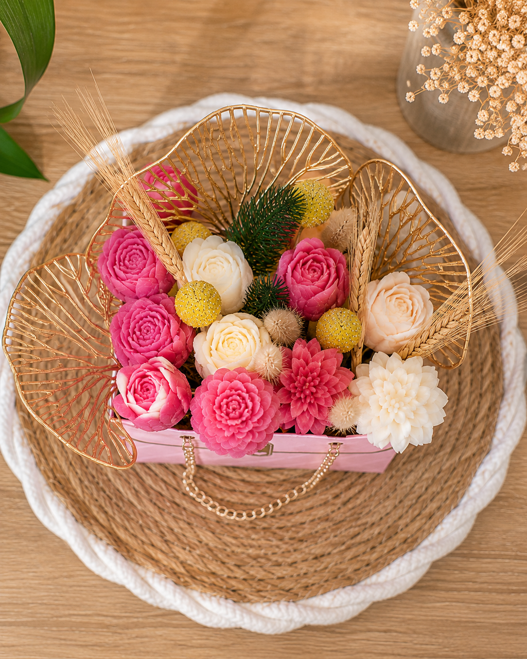 Bouquet de fleurs parfumées en cire – Macaron vanille