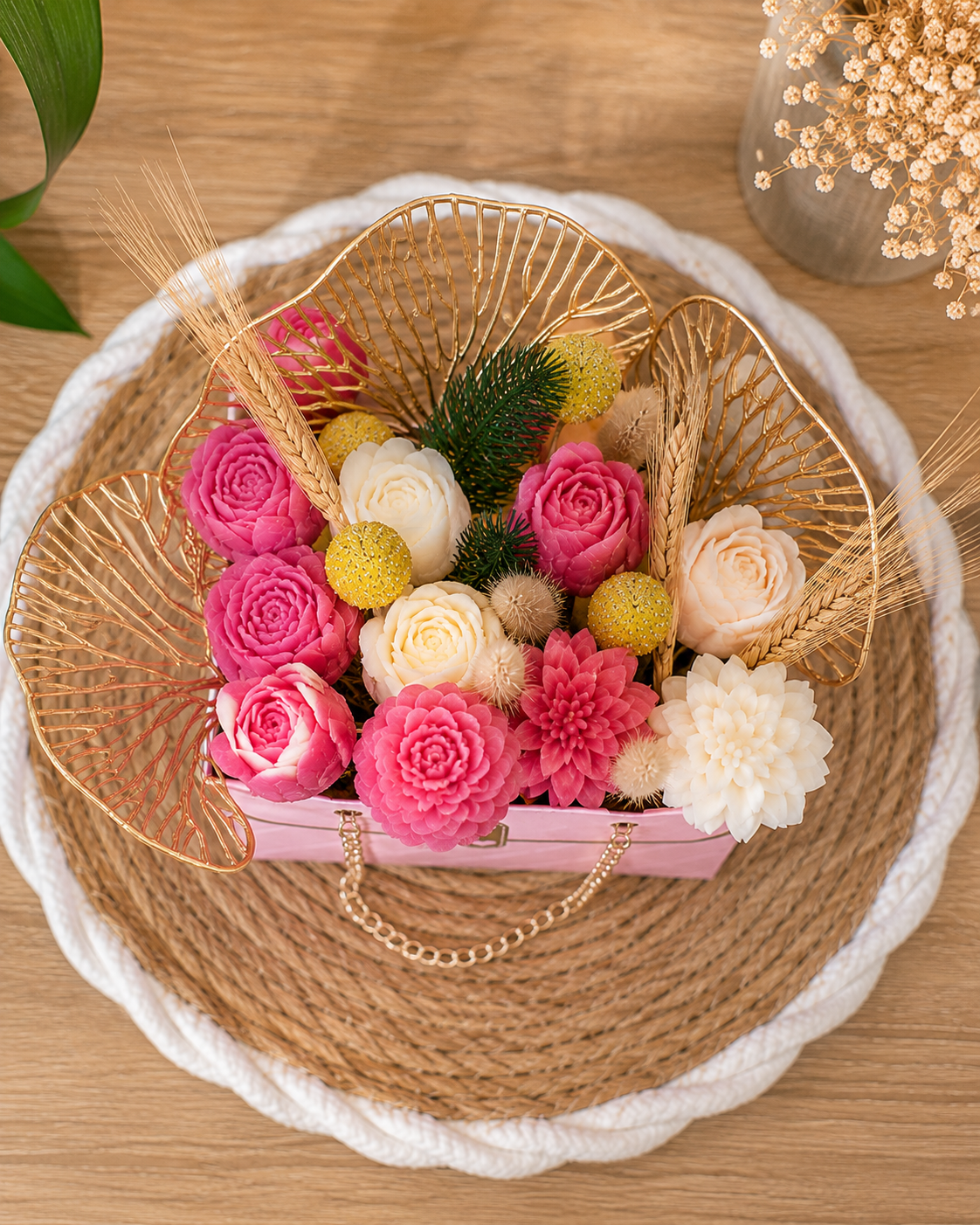 Bouquet de fleurs parfumées en cire – Macaron vanille