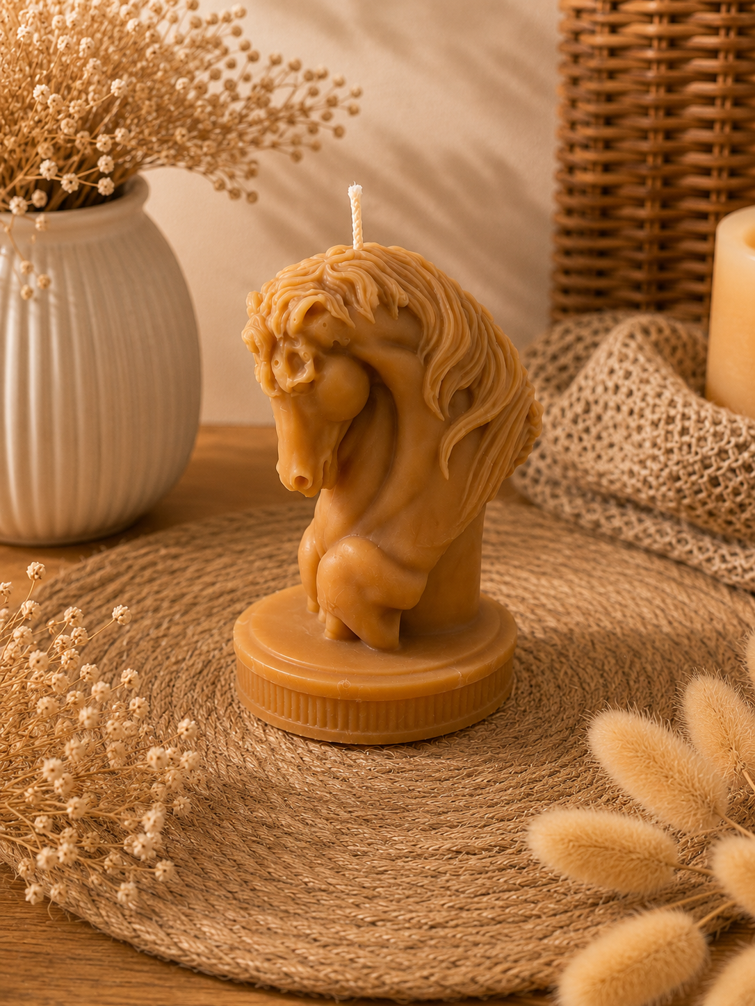 Bougie décorative tête de cheval – Cire d’olive artisanale