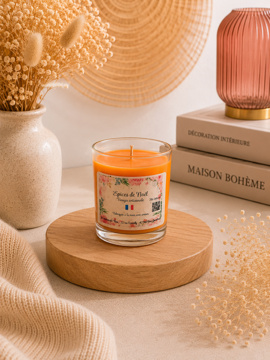 Bougie parfumée artisanale Épices de Noël - 70g – Cire d’olive & Parfums de Grasse