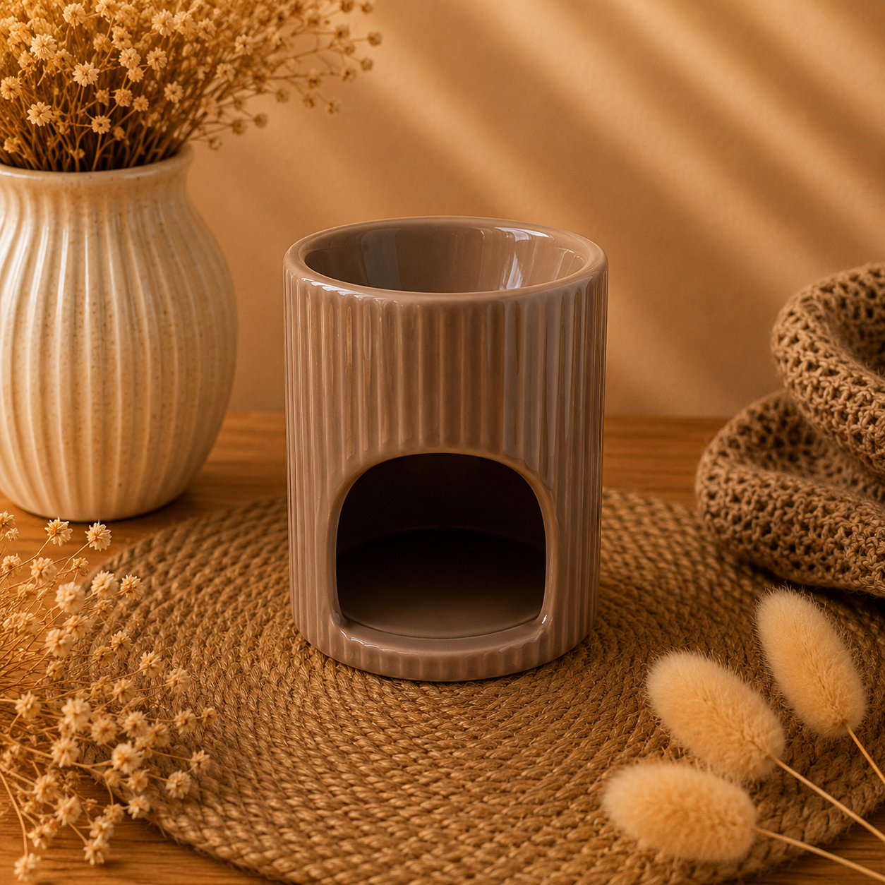 Brûleur à fondants parfumés marron nervuré