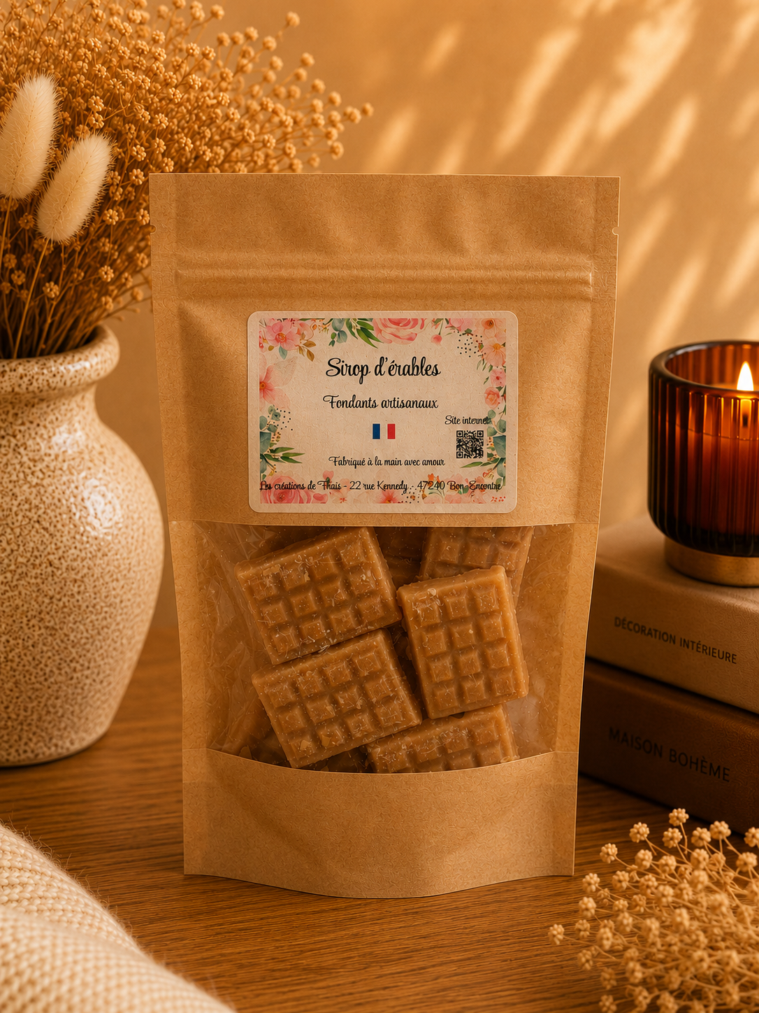 Fondants parfumés artisanaux tablette de chocolat - Sirop d’érables – Cire d’olive & Parfums de Grasse