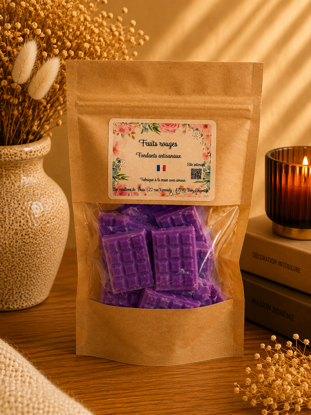 Fondants parfumés artisanaux tablette de chocolat - Fruits rouges – Cire d’olive & Parfums de Grasse
