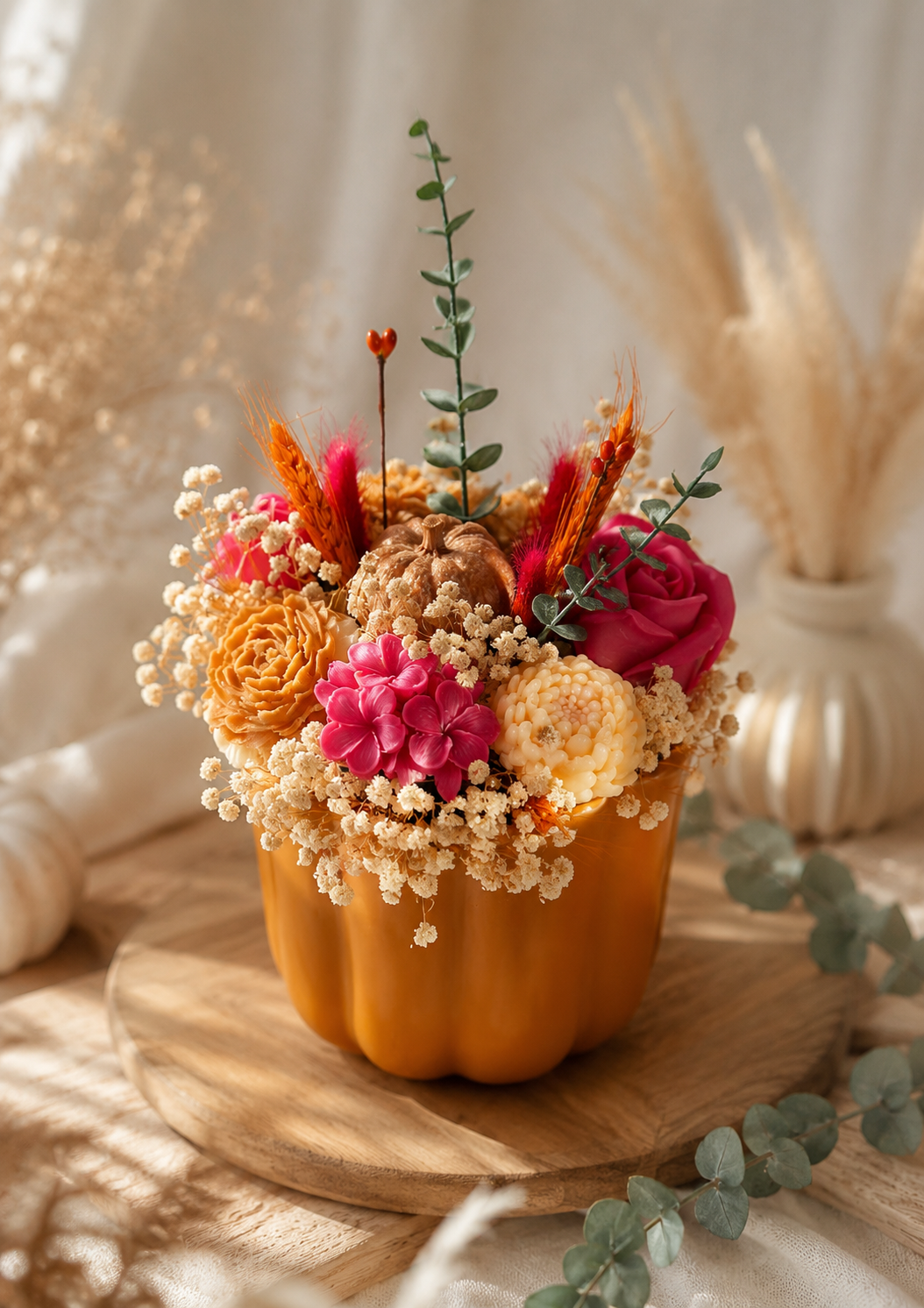 Bouquet de fleurs en cire parfumée – Édition Automne 🍂 | Bougie artisanale unique