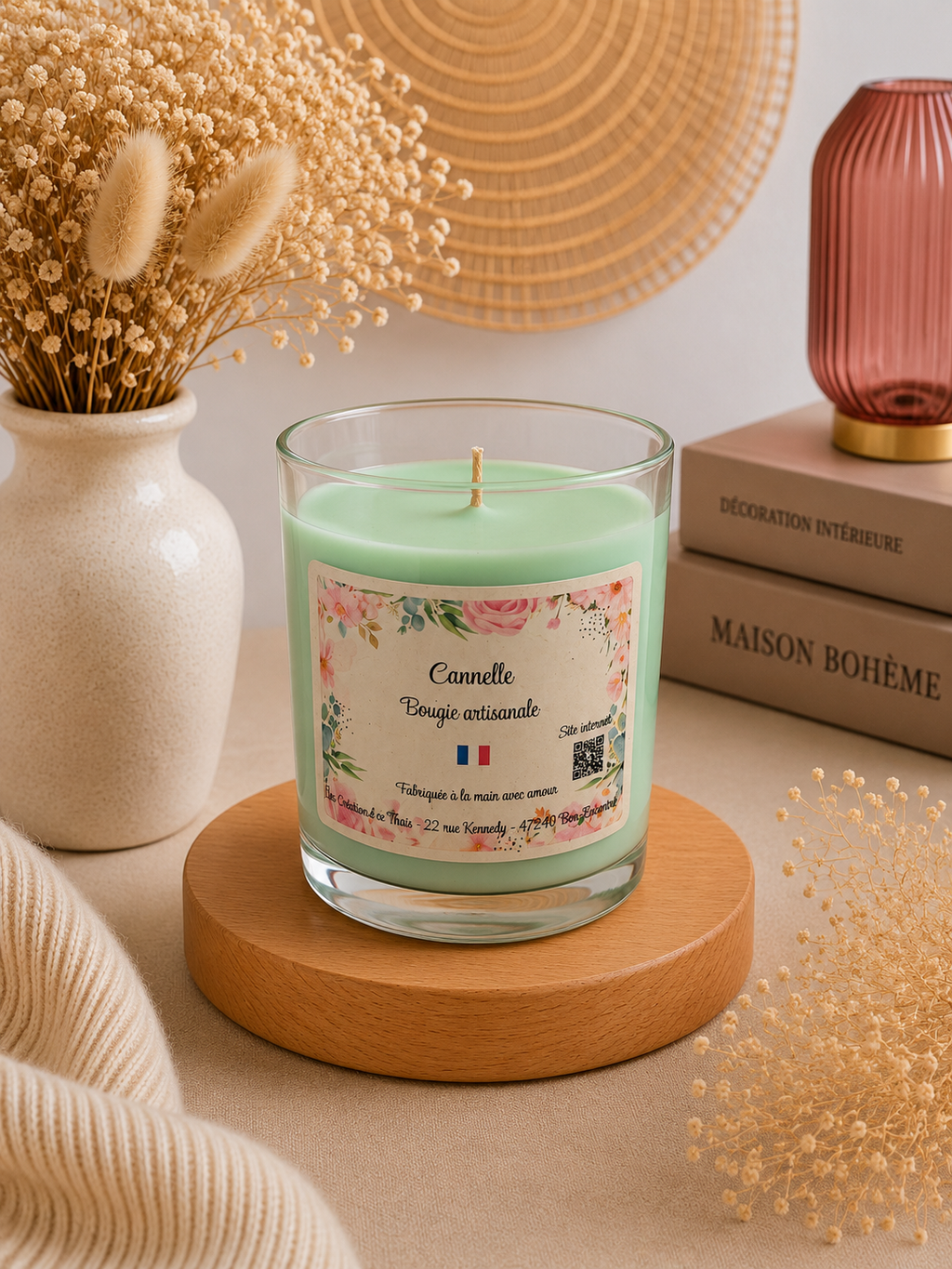Bougie parfumée artisanale personnalisable 190g – Cire d’olive & Parfums de Grasse