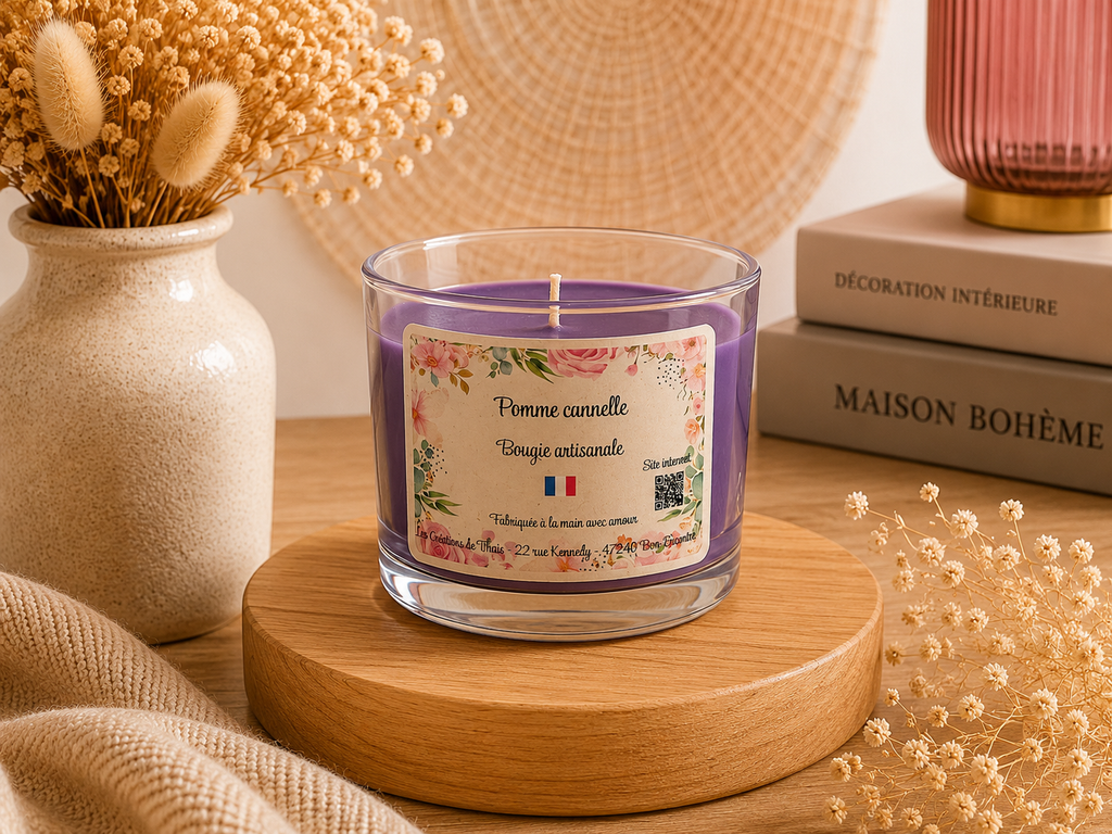 Bougie parfumée artisanale personnalisable 130g – Cire d’olive & Parfums de Grasse