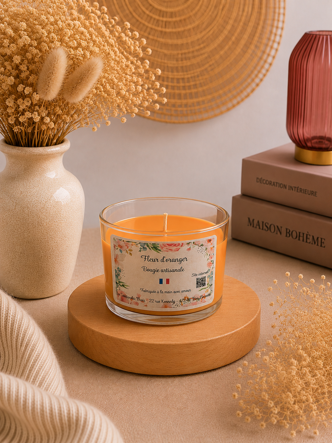 Bougie parfumée artisanale Fleur d’oranger - 130g – Cire d’olive & Parfums de Grasse