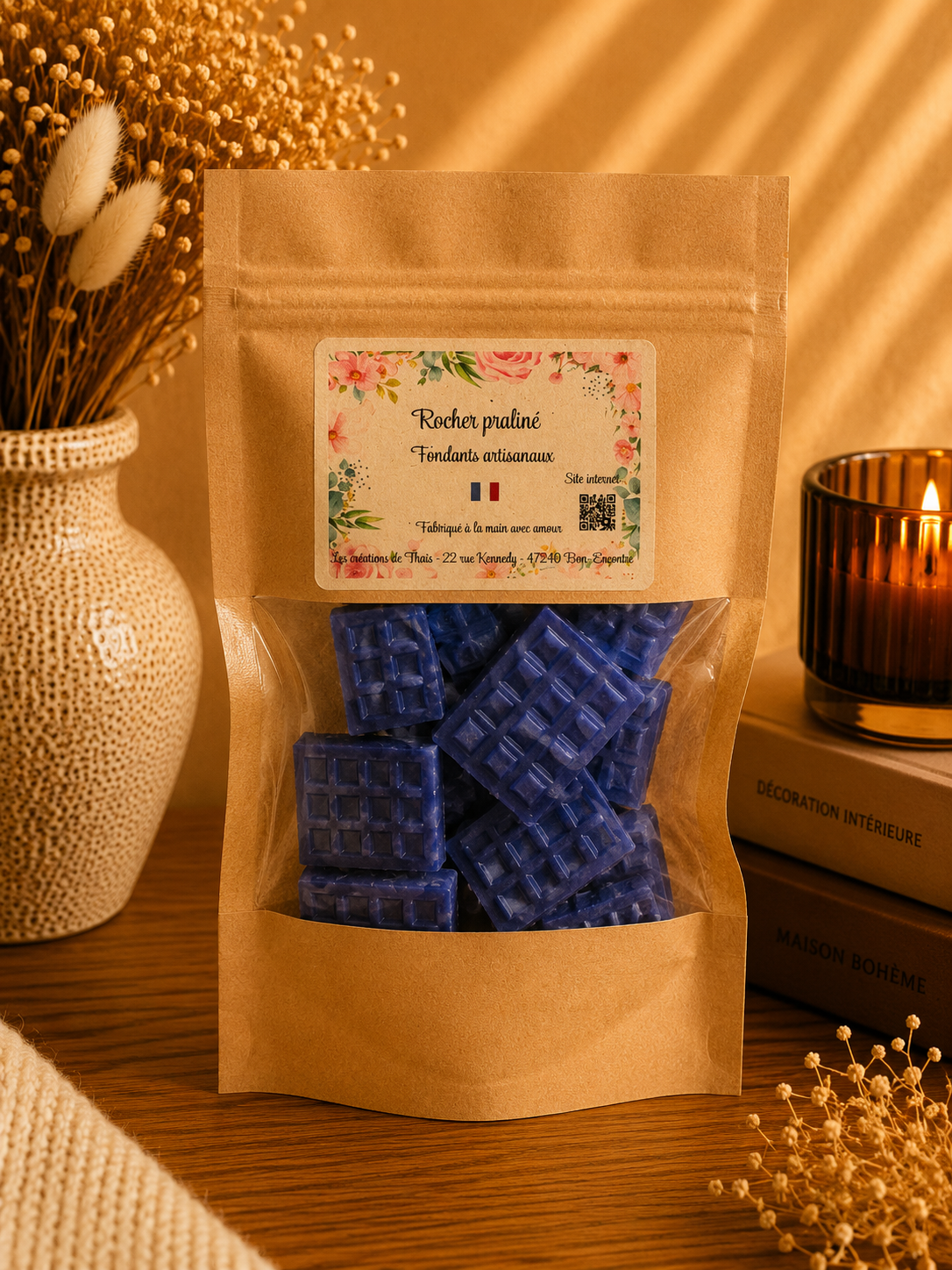 Fondants parfumés artisanaux tablette de chocolat - Rocher praliné  – Cire d’olive & Parfums de Grasse
