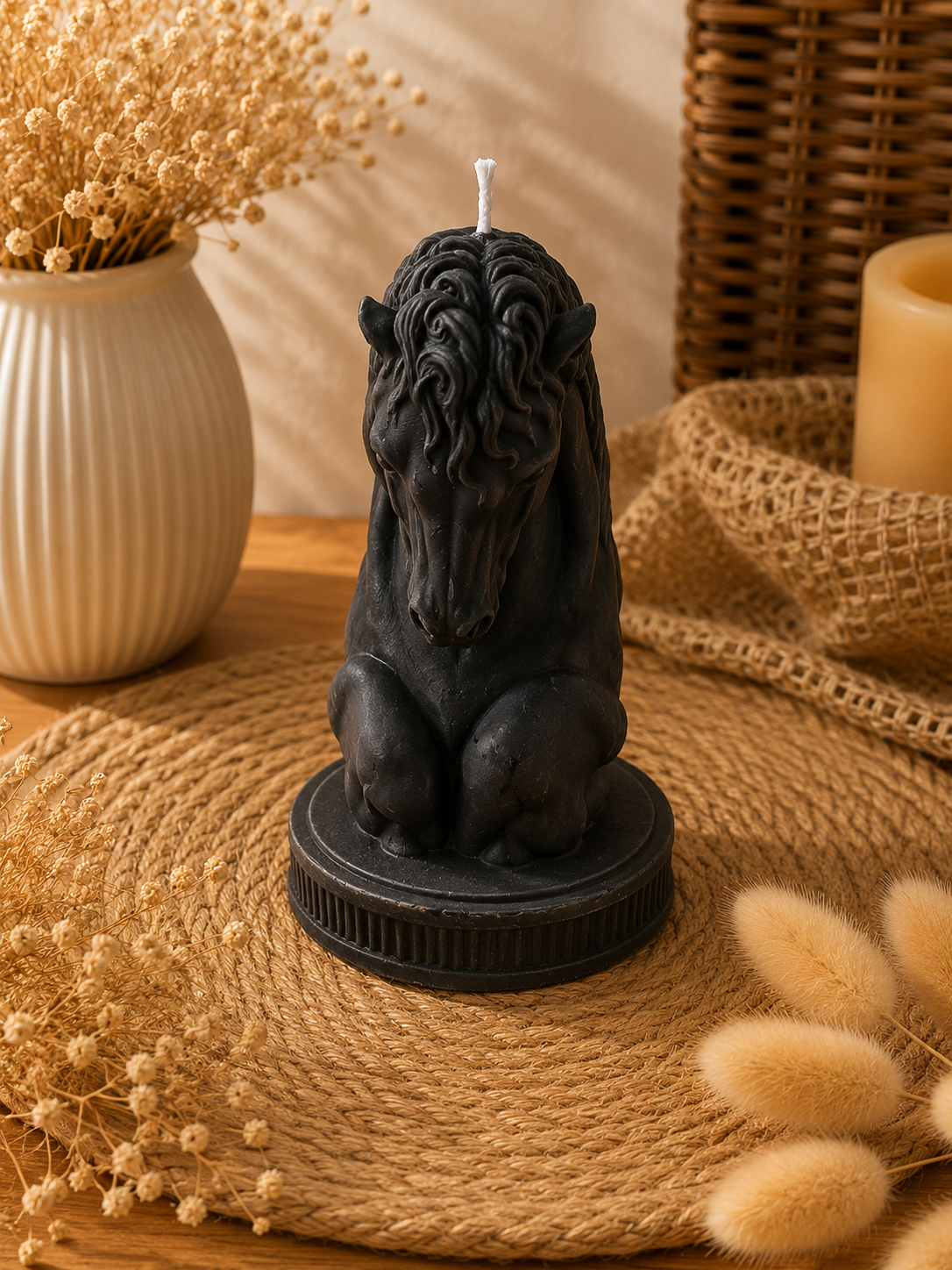 Bougie décorative tête de cheval – Cire d’olive artisanale