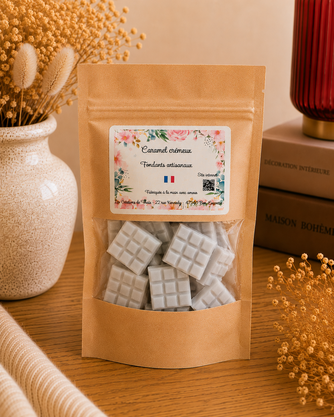 Fondants parfumés artisanaux tablette de chocolat – Cire d’olive & Parfums de Grasse
