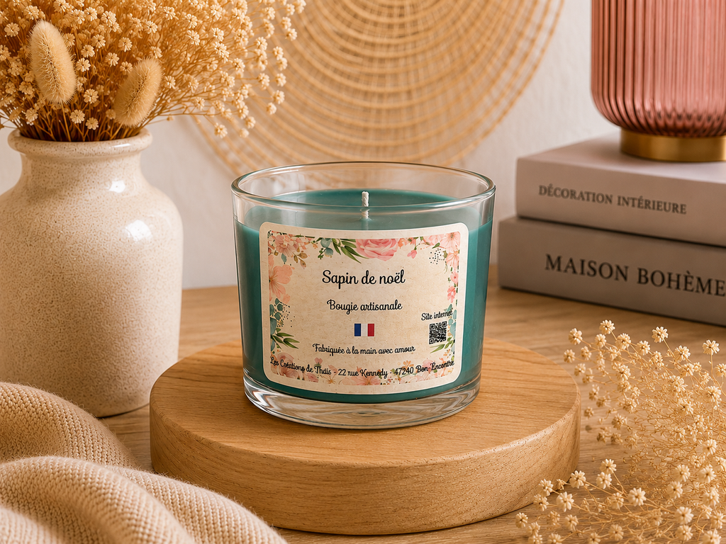 Bougie parfumée artisanale personnalisable 130g – Cire d’olive & Parfums de Grasse