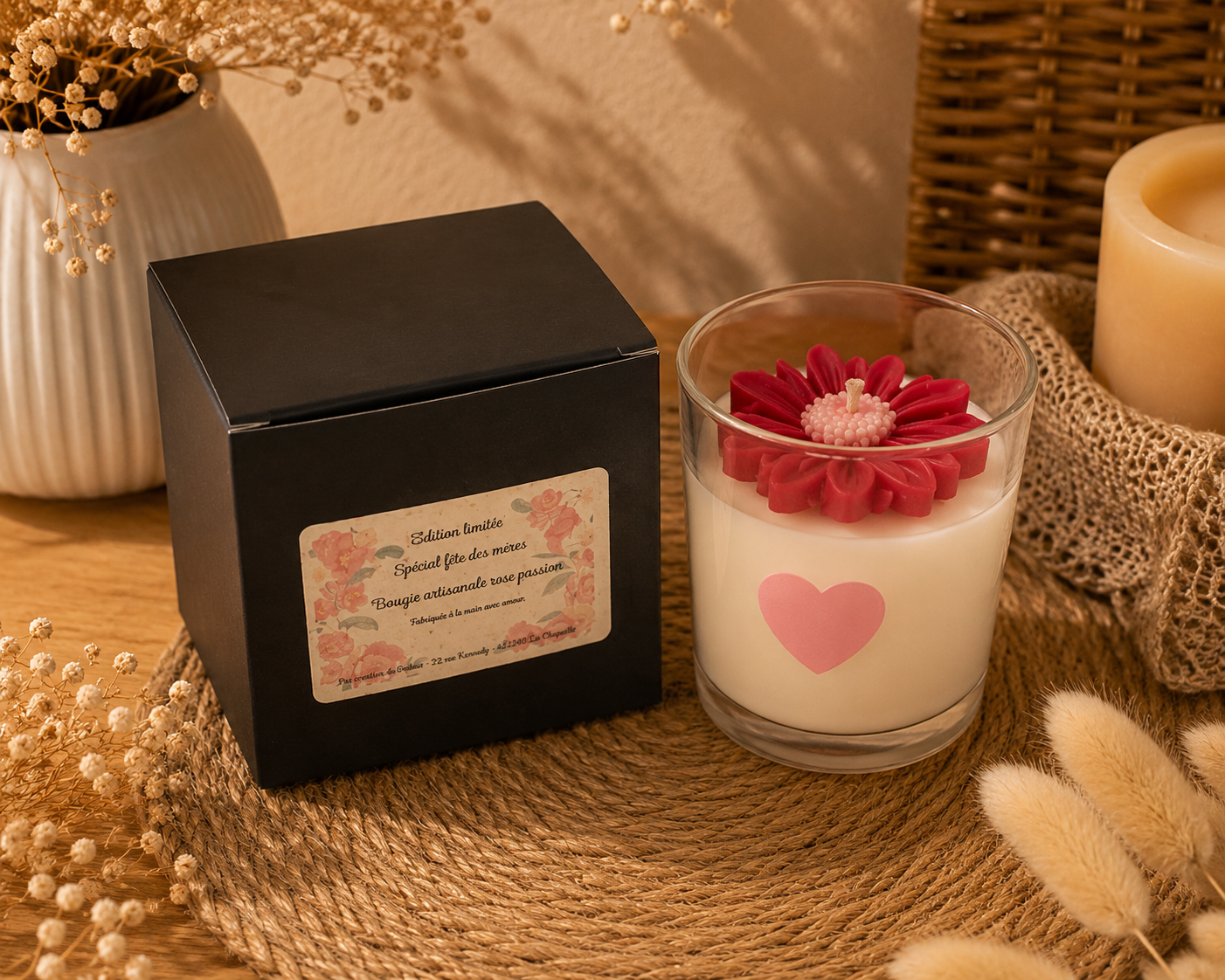 Bougie décorative Marguerite – Cire d’olive artisanale