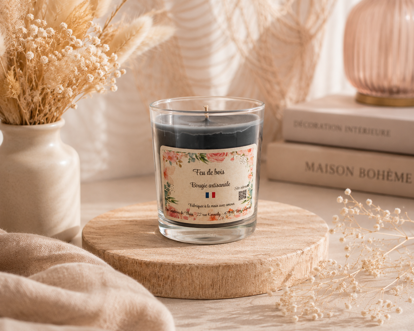 Bougie parfumée artisanale Feu de bois - 150g – Cire d’olive & Parfums de Grasse