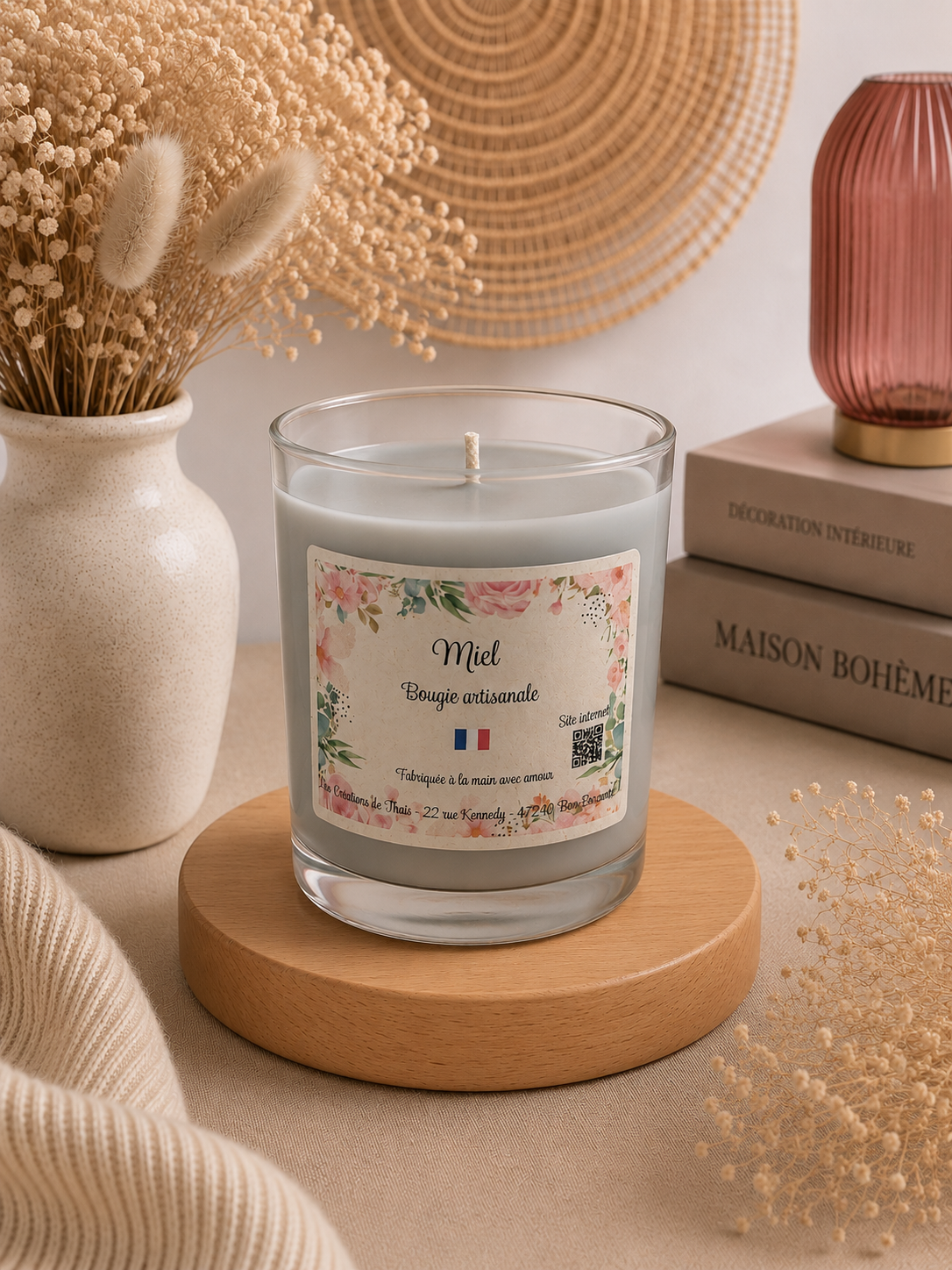 Bougie parfumée artisanale Miel - 190g – Cire d’olive & Parfums de Grasse