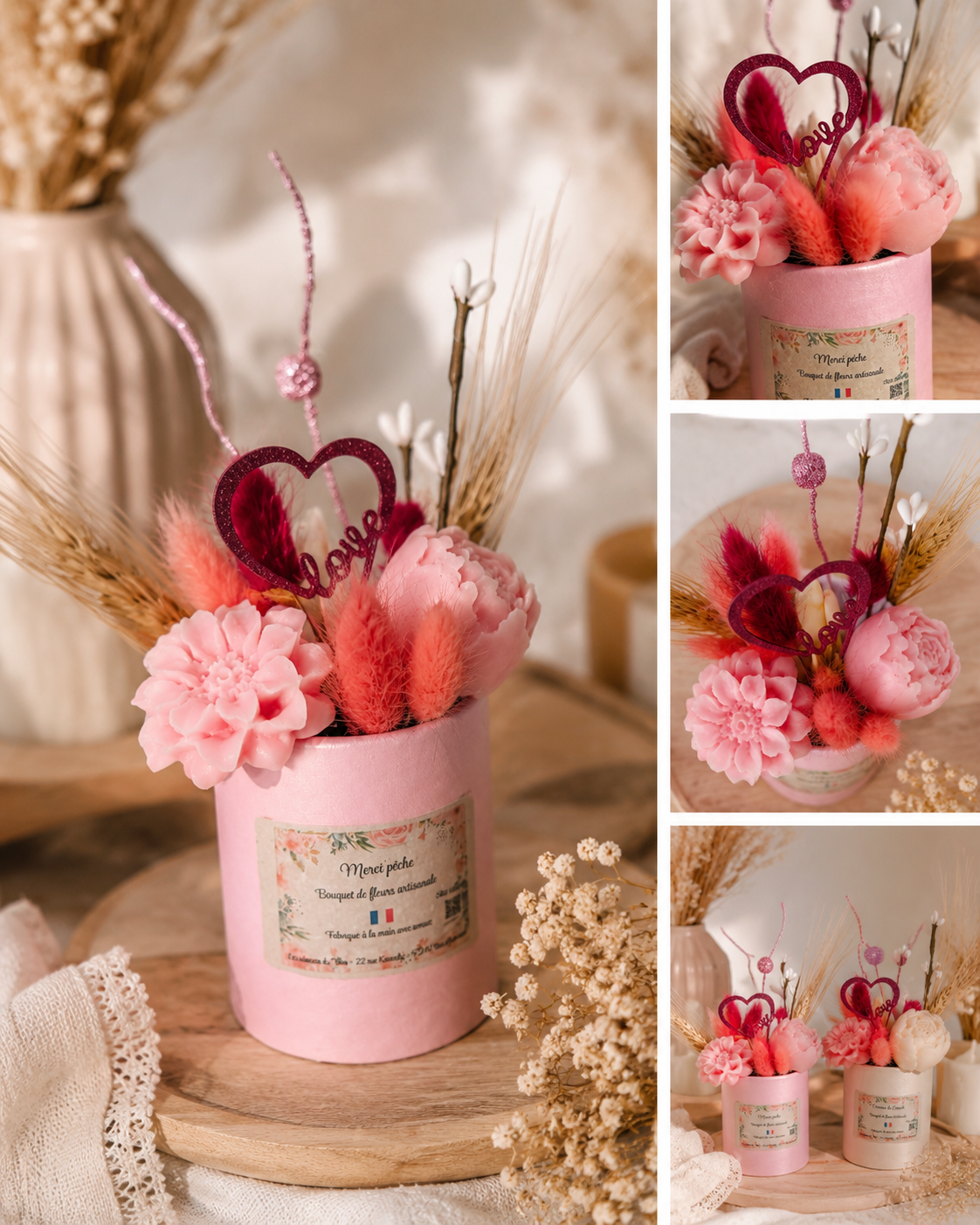 ✨ Mini bouquet de fleurs parfumées en cire d’olive – Cadeau artisanal personnalisé