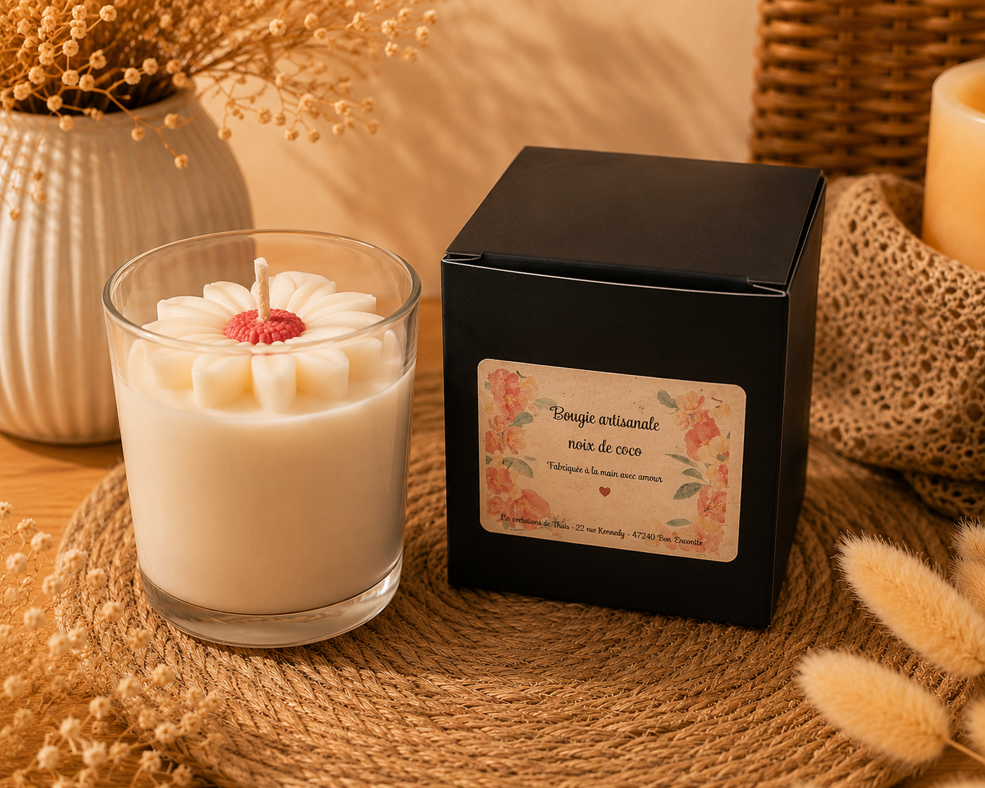 Bougie décorative Marguerite – Cire d’olive artisanale