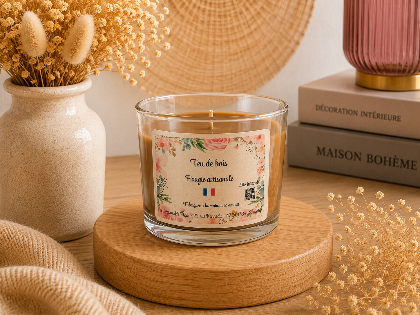 Bougie parfumée artisanale Feu de bois- 130g – Cire d’olive & Parfums de Grasse