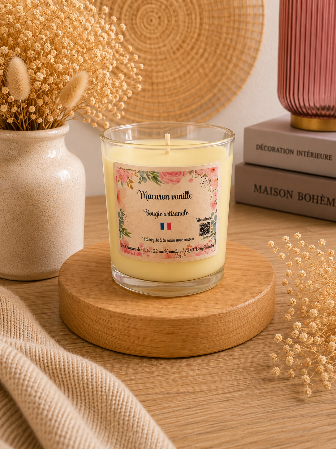 Bougie parfumée artisanale Macaron vanille - 190g – Cire d’olive & Parfums de Grasse