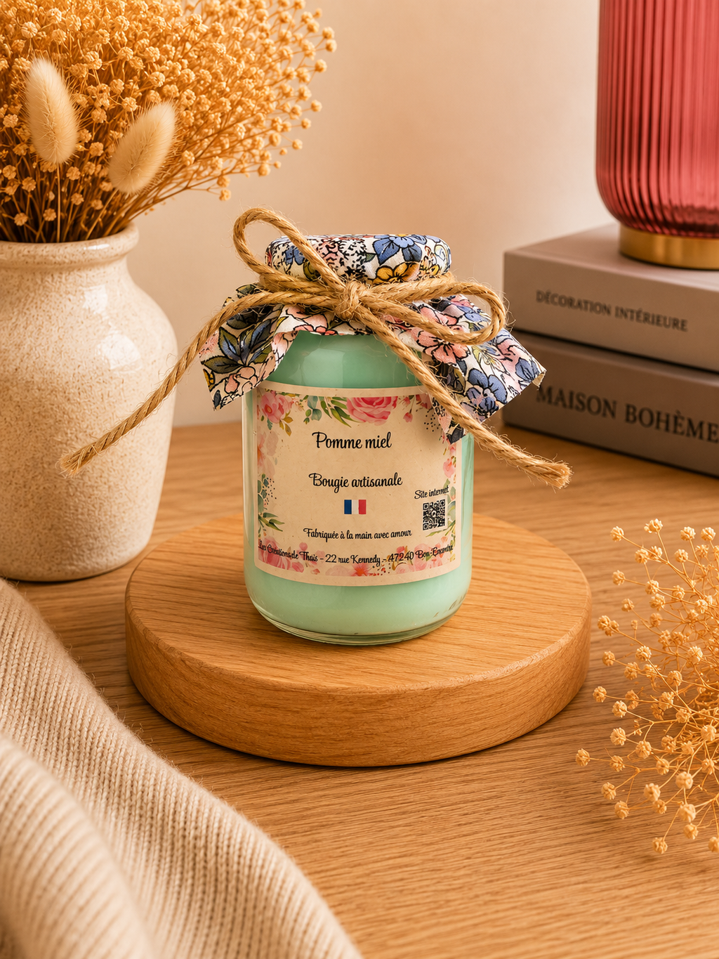 Bougie parfumée artisanale recyclé personnalisable 165g – Cire d’olive & Parfums de Grasse