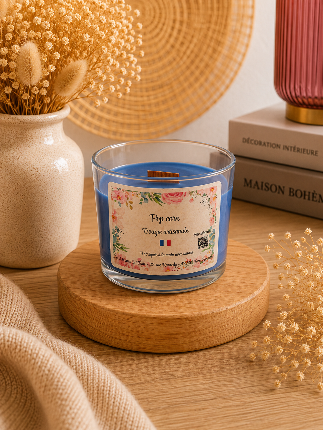 Bougie parfumée artisanale Pop corn- 130g – Cire d’olive & Parfums de Grasse