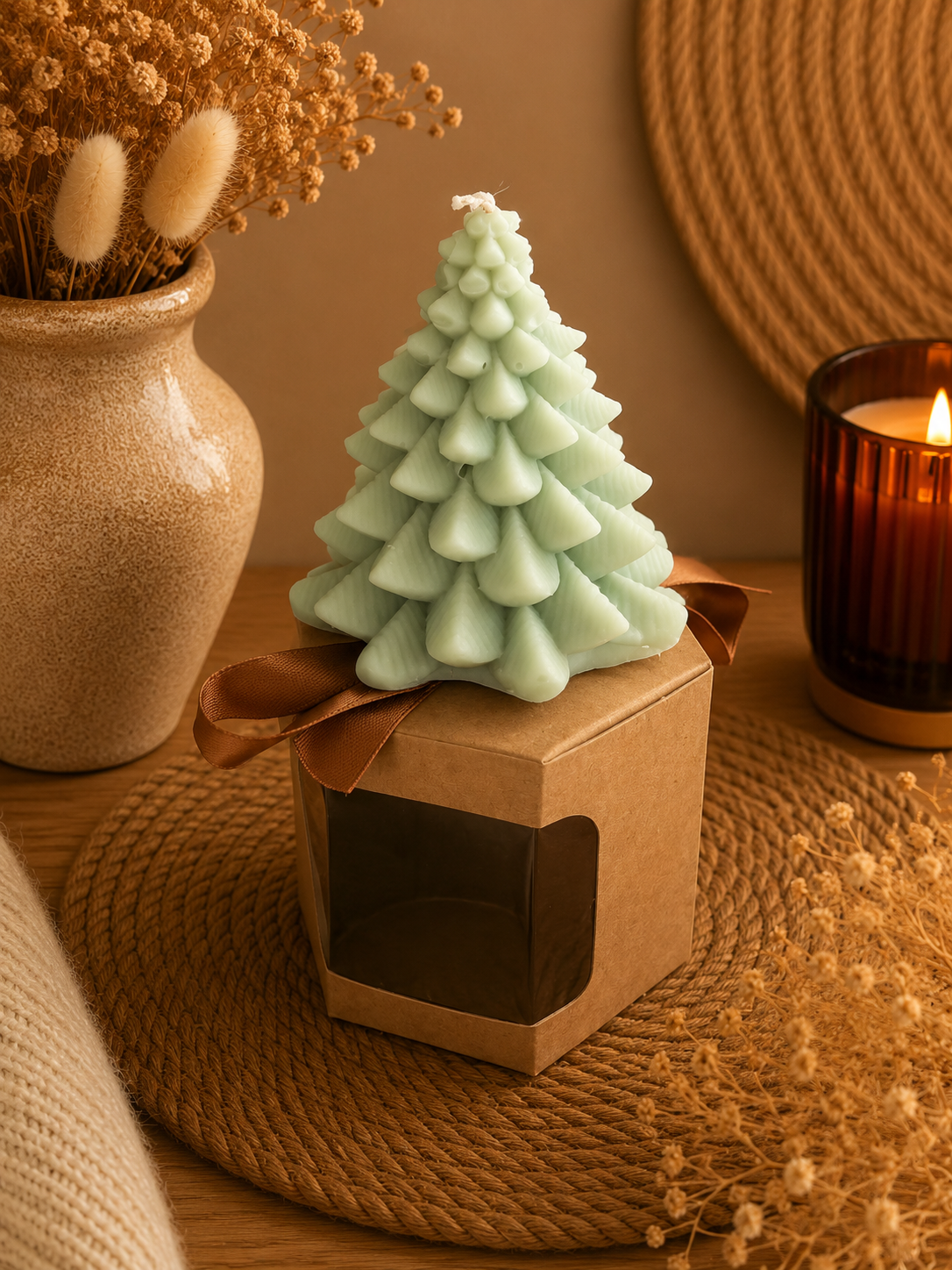 Bougie décorative Sapin de Noël en cire d’olive – Fabrication artisanale - Sapin de Noël