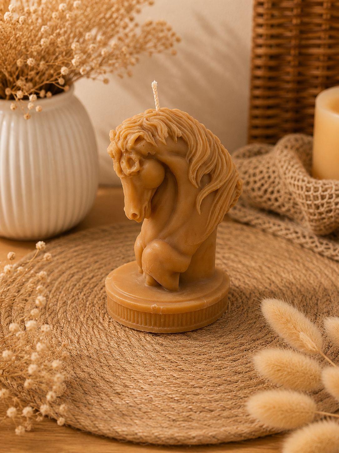 Bougie décorative tête de cheval – Cire d’olive artisanale