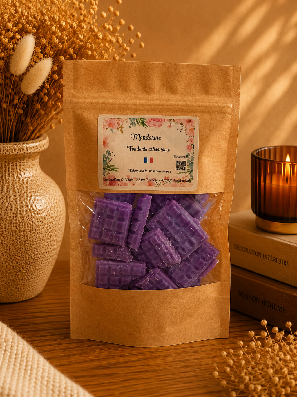 Fondants parfumés artisanaux tablette de chocolat – Cire d’olive & Parfums de Grasse
