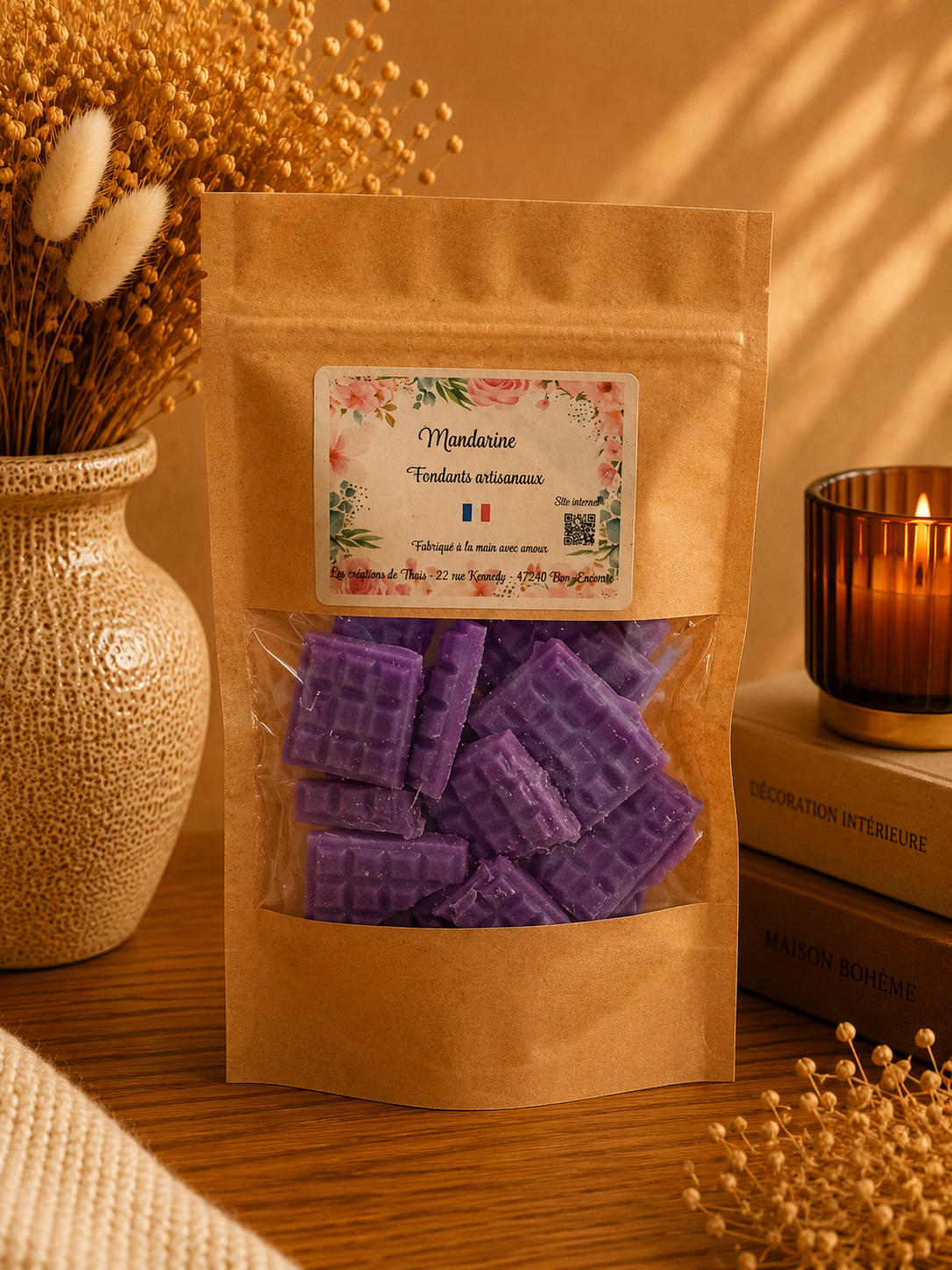 Fondants parfumés artisanaux tablette de chocolat - Mandarine  – Cire d’olive & Parfums de Grasse