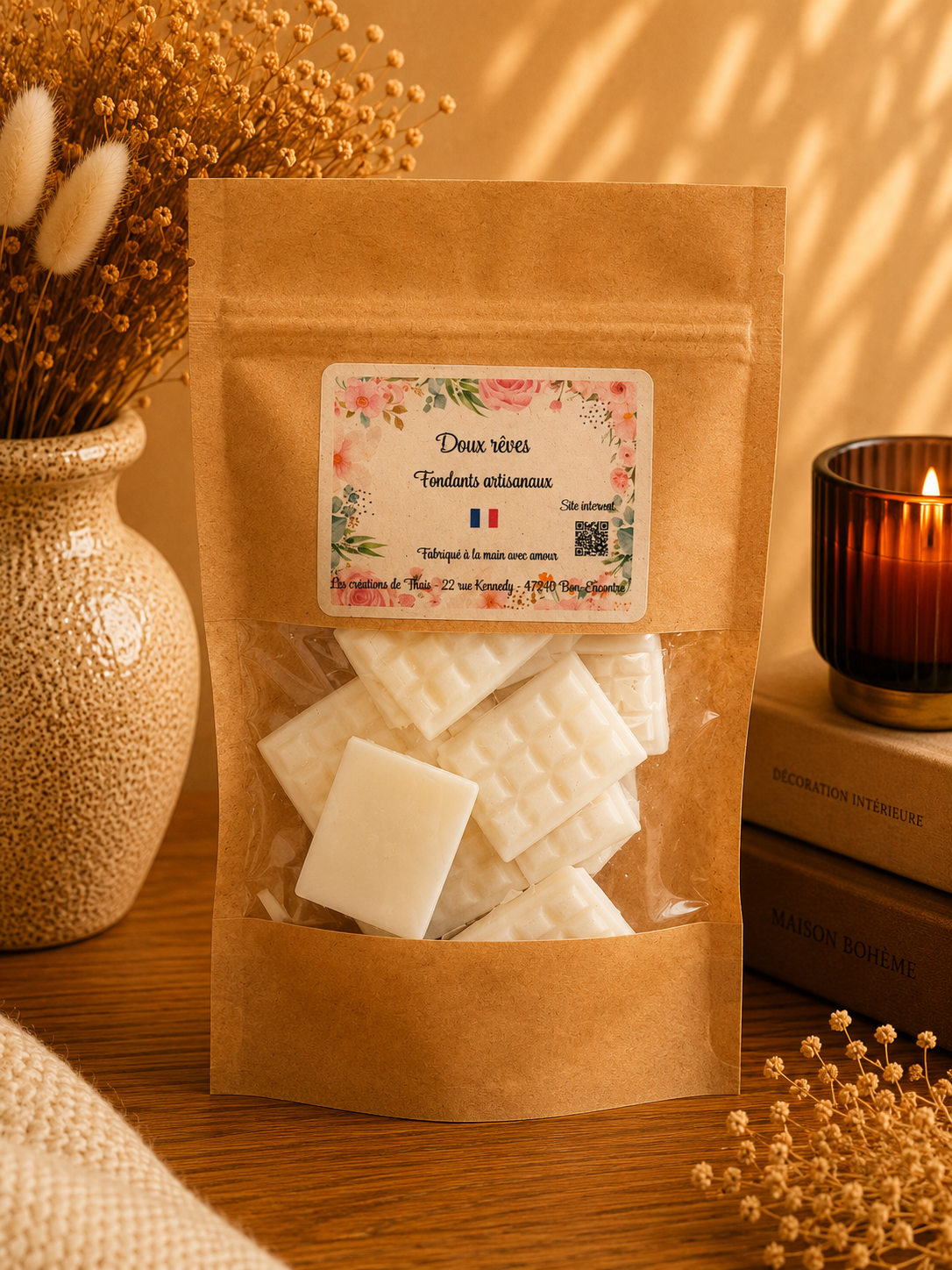 Fondants parfumés artisanaux tablette de chocolat - Doux rêves  – Cire d’olive & Parfums de Grasse