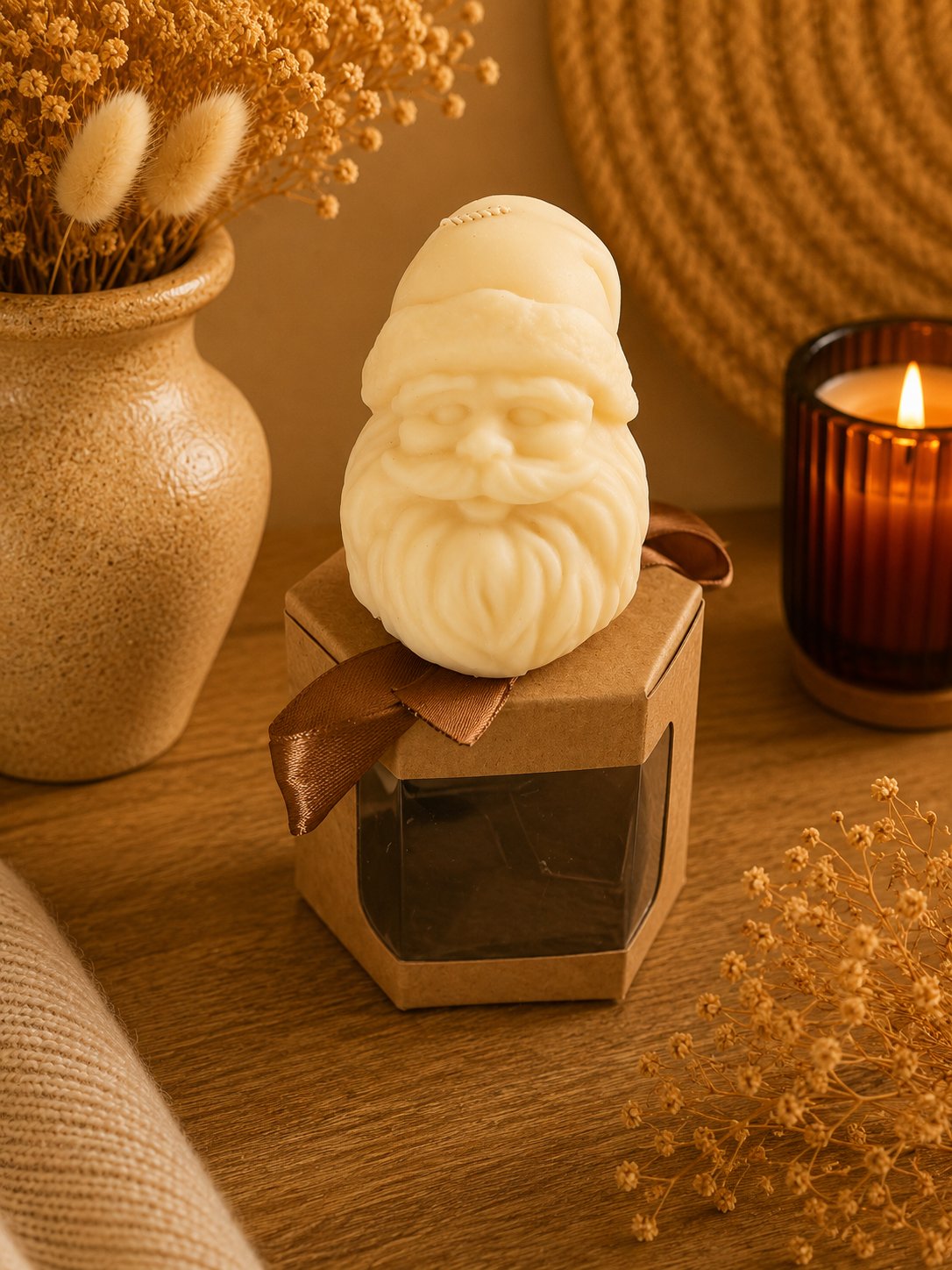 Bougie décorative Père Noël en cire d’olive – Fabrication artisanale - Vanille