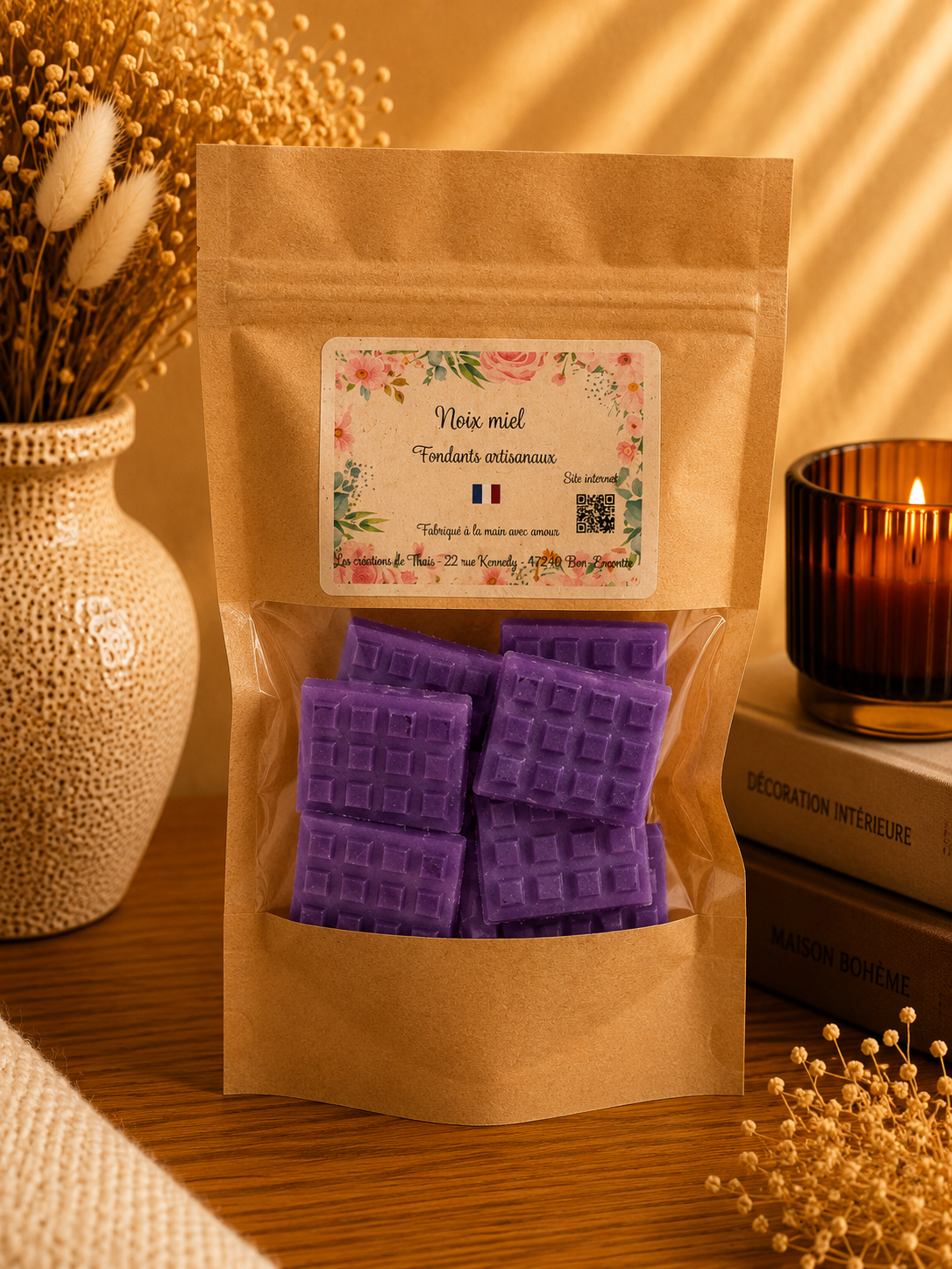 Fondants parfumés artisanaux tablette de chocolat - Noix miel  – Cire d’olive & Parfums de Grasse