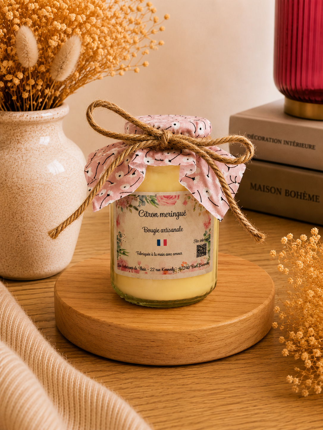 Bougie parfumée artisanale recyclé Citron meringué 165g – Cire d’olive & Parfums de Grasse