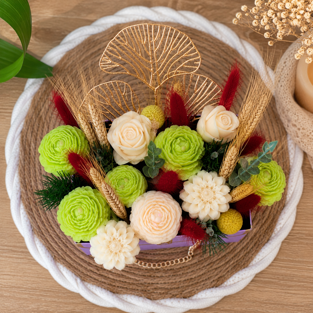 Bouquet de fleurs parfumées en cire – Noix miel