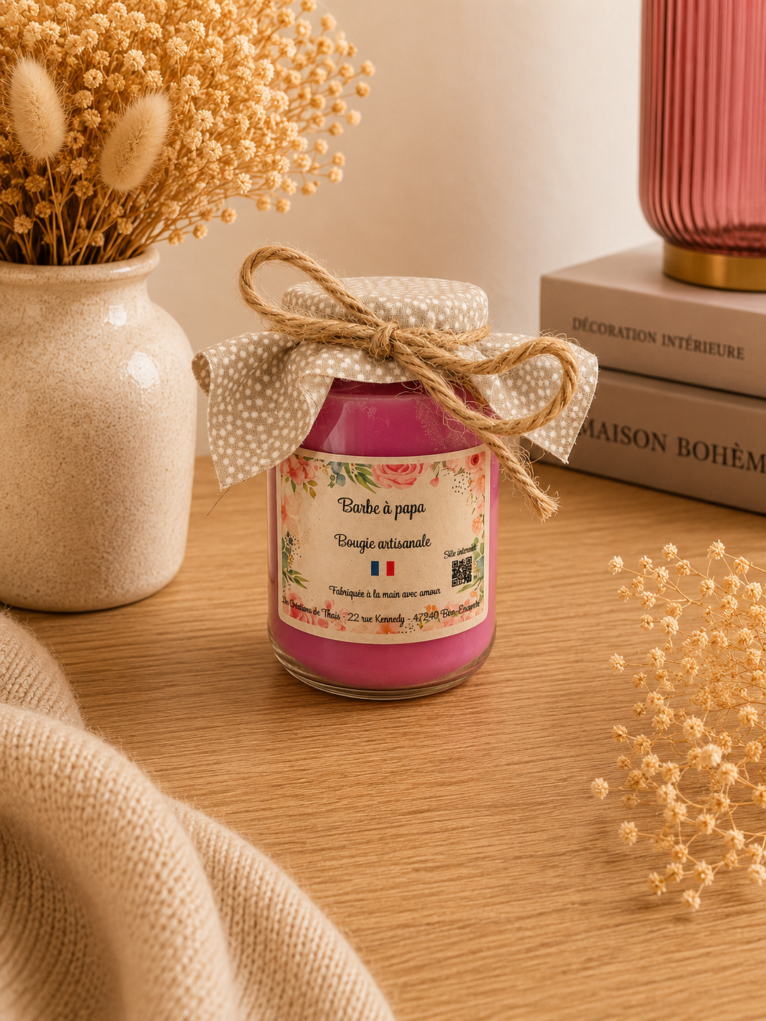 Bougie parfumée artisanale recyclé Barbe à papa 165g – Cire d’olive & Parfums de Grasse