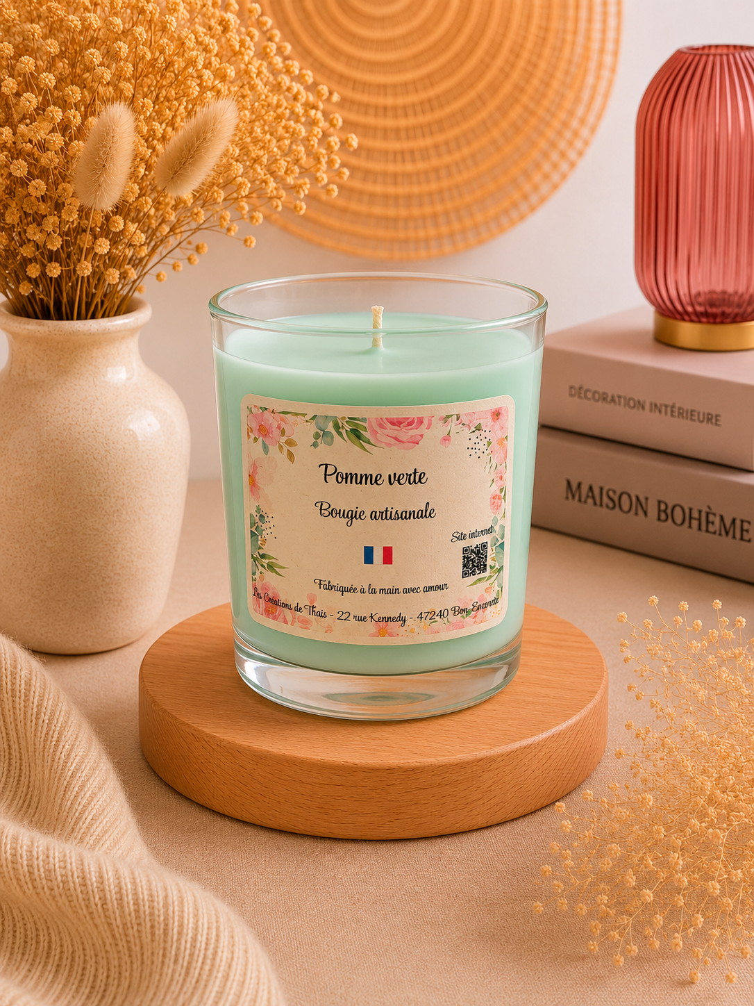 Bougie parfumée artisanale Pomme verte - 190g – Cire d’olive & Parfums de Grasse