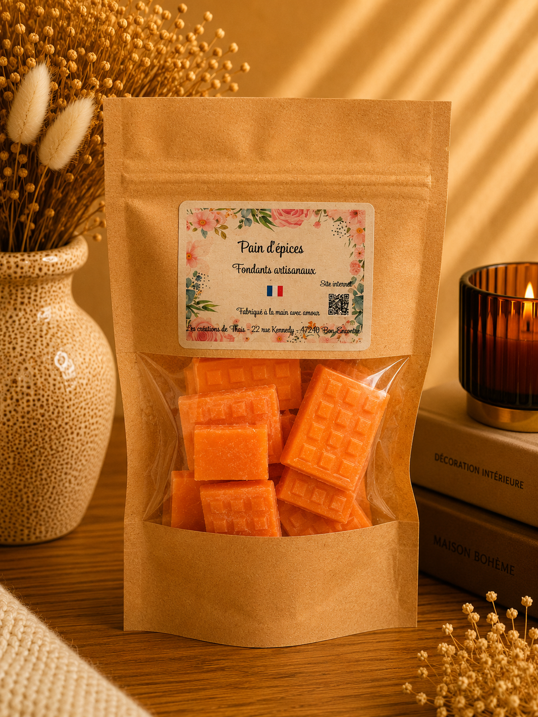 Fondants parfumés artisanaux tablette de chocolat - Pain d’épices – Cire d’olive & Parfums de Grasse