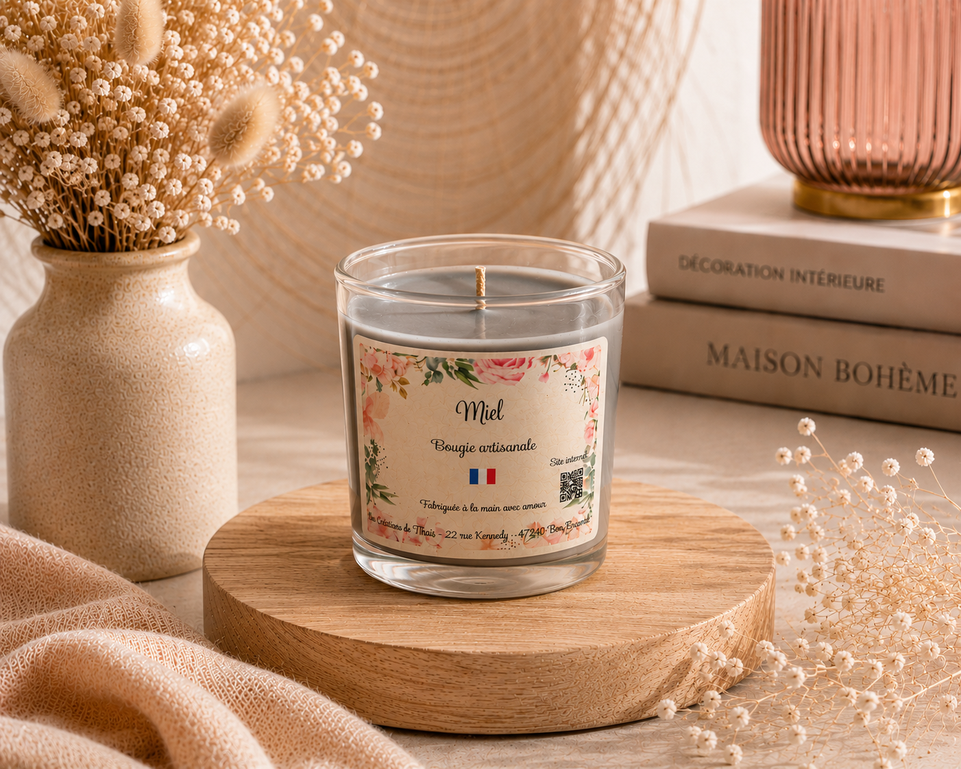Bougie parfumée Miel 70g – Petite attention artisanale en cire d’olive