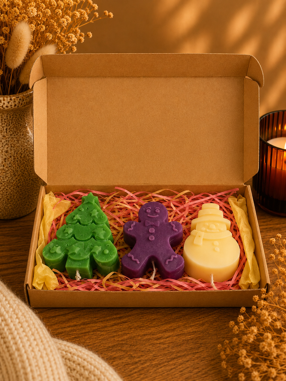 Coffret de bougies moulées artisanales de Noël – Édition limitée ⭐