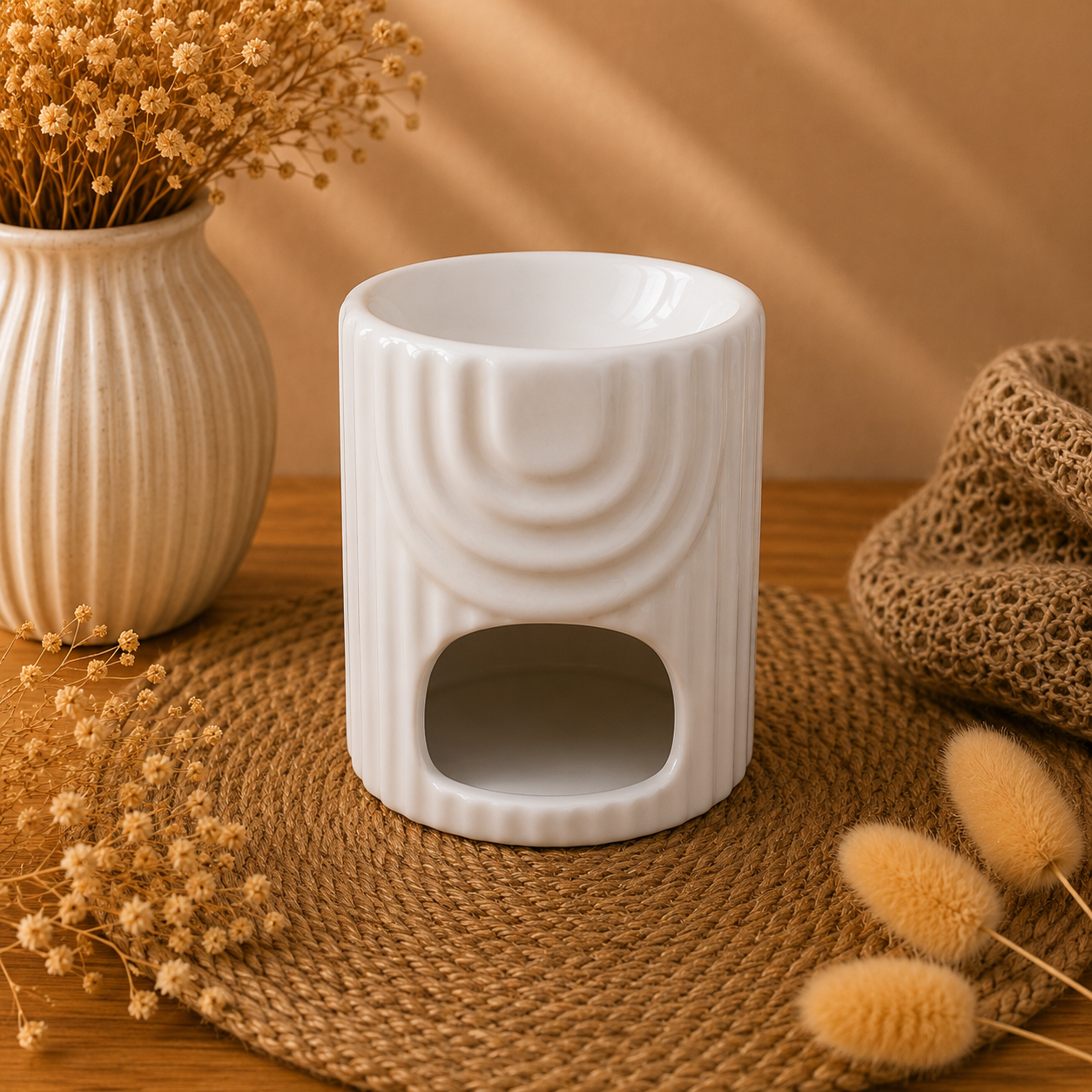 Brûleur à fondants parfumés blanc nervuré