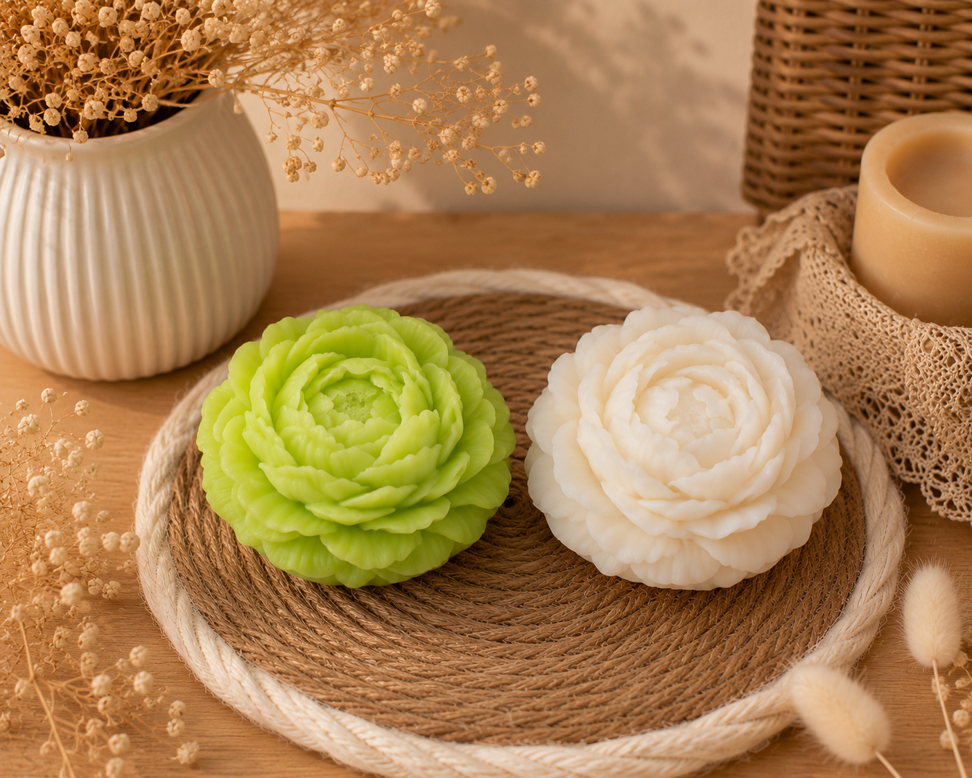 Bougie décorative Rose en cire d’olive – Fabrication artisanale