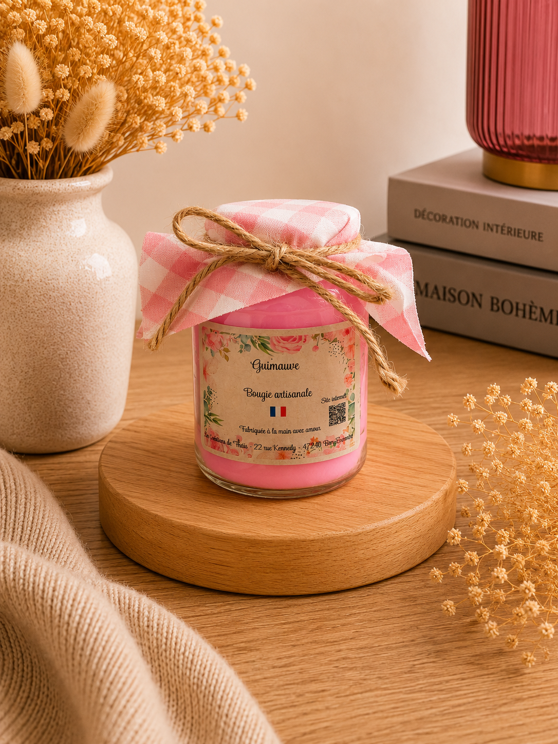 Bougie parfumée artisanale recyclé Guimauve 165g – Cire d’olive & Parfums de Grasse