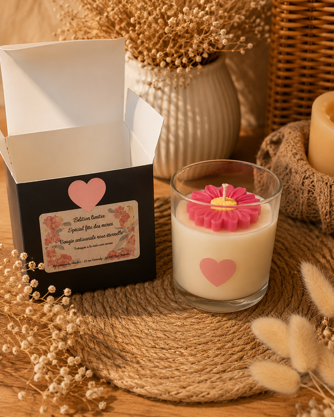 Bougie décorative Marguerite – Cire d’olive artisanale