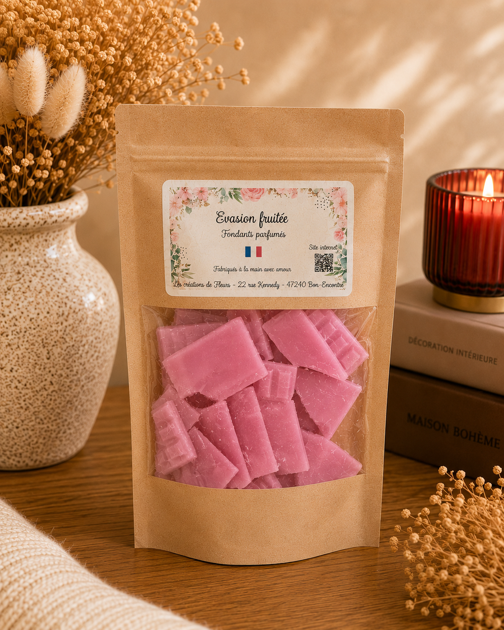 Fondants parfumés artisanaux tablette de chocolat – Cire d’olive & Parfums de Grasse