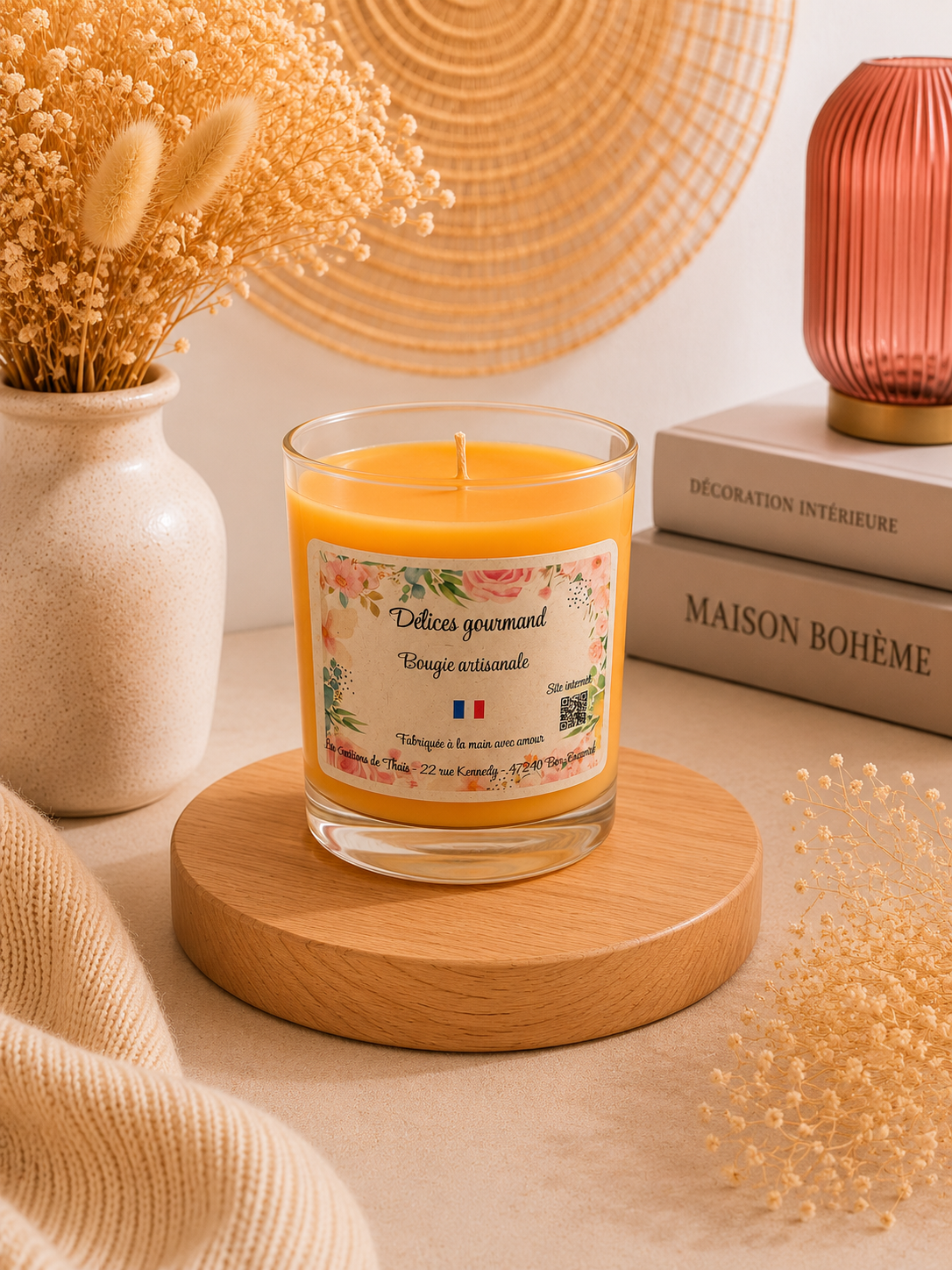 Bougie parfumée artisanale Délices gourmand - 150g – Cire d’olive & Parfums de Grasse